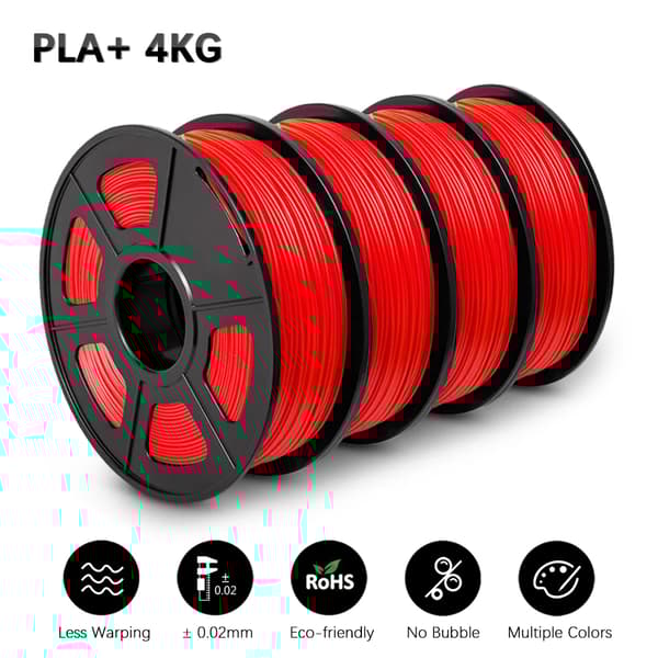 PLA+ 3D-printerfilament, miljøvenligt, 1,75mm ±0,02mm,PLAPLUS Rød 4Ruller