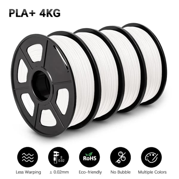 PLA+ 3D-skrivartråd, miljövänlig, 1,75 mm ±0,02 mm,PLAPLUS Vit 4Rullar