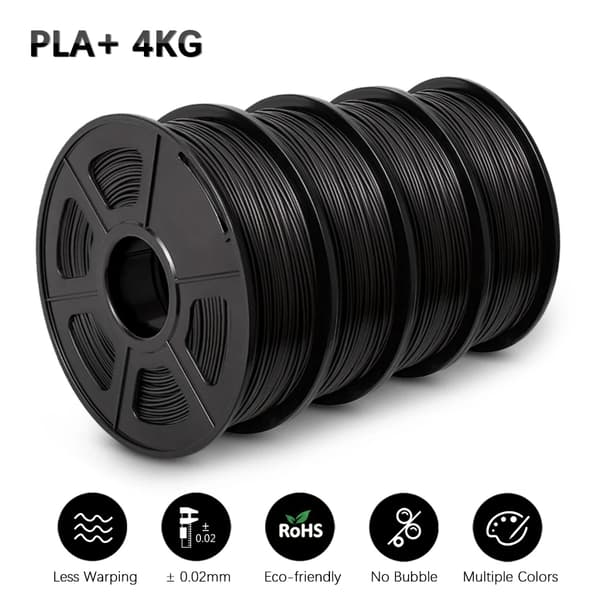 PLA+ 3D-skrivartråd, miljövänlig, 1,75 mm ±0,02 mm,PLAPLUS Svart 4Rullar