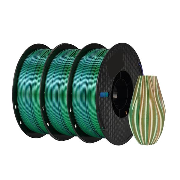 Silk PLA Filament, Tricolor, Boblefri, 3kg Blå Grøn Ora