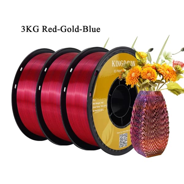 Silk PLA Filament, Trefärgad, Bubbel-fri, 3kg Röd Guld Blå