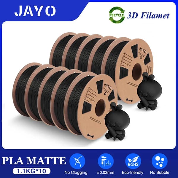 JAYO 3D-skrivartråd, 10 rullar 1,1 kg vardera, miljövänliga alternativ av PLA och PETG,PLA Mattsvart 10