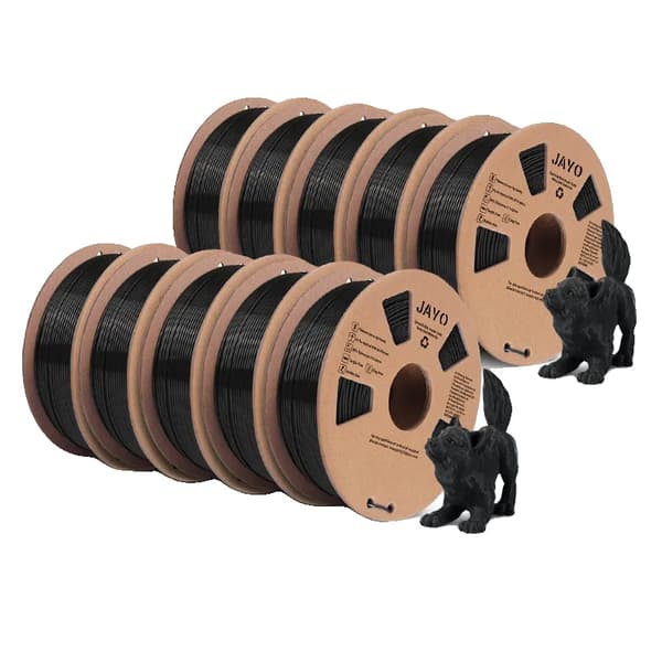 JAYO 3D-skrivartråd, 10 rullar 1,1 kg vardera, miljövänliga alternativ av PLA och PETG,PLA Svart 10 rullar