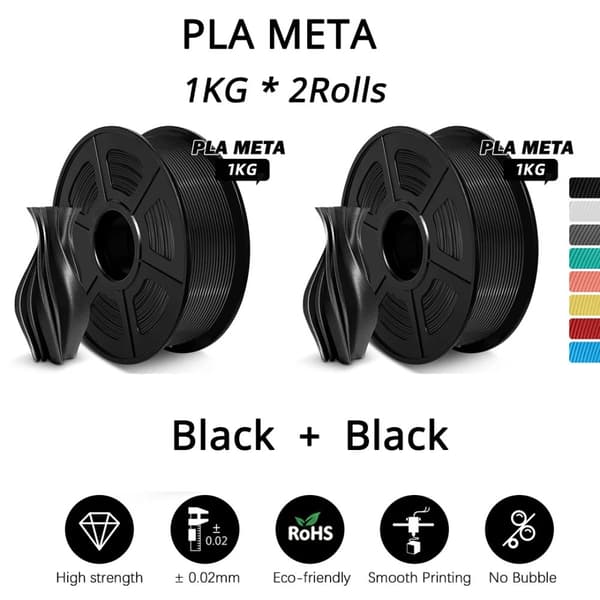 PLA Meta 3D Filament 1.75MM, Høj Præcision, Hurtig Udskrivning 2KG,PLA-Meta Sort 2KG