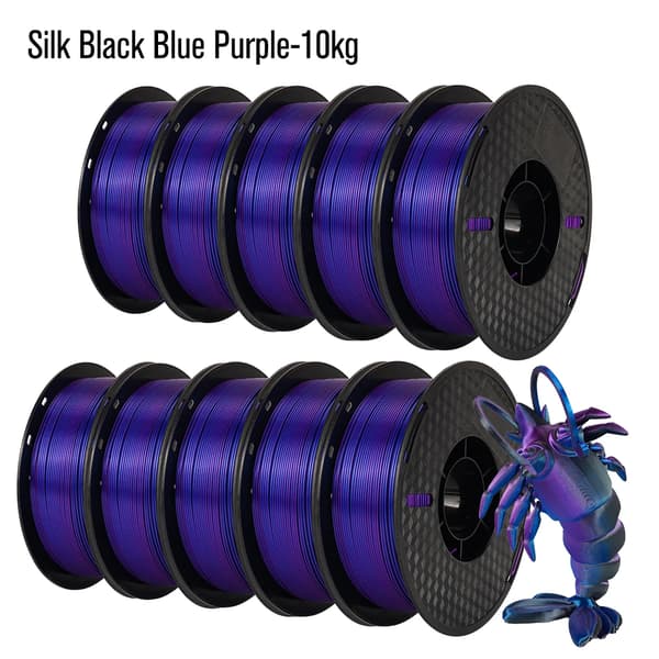 3D-printer filament, Silk PLA, 10 kg vægt,Sort Blå Lilla