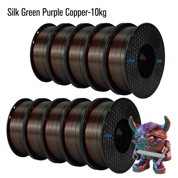 3D-printer filament, Silk PLA, 10 kg vægt,Grøn Lilla Kobber