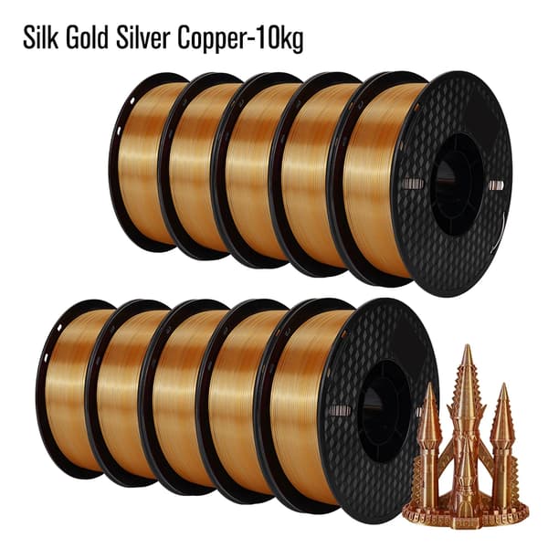 3D-skrivarfilament, Silk PLA, 10 kg vikt,Guld Silver Koppar
