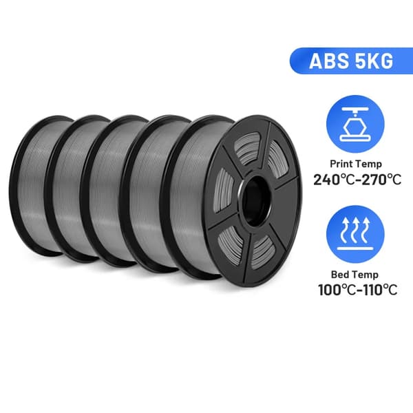 ABS Filament 1,75 mm, Optimal Udskrivningstemperatur 240-270°C, Ingen Bobler og Lav Lugt,GRÅ 5 stk.