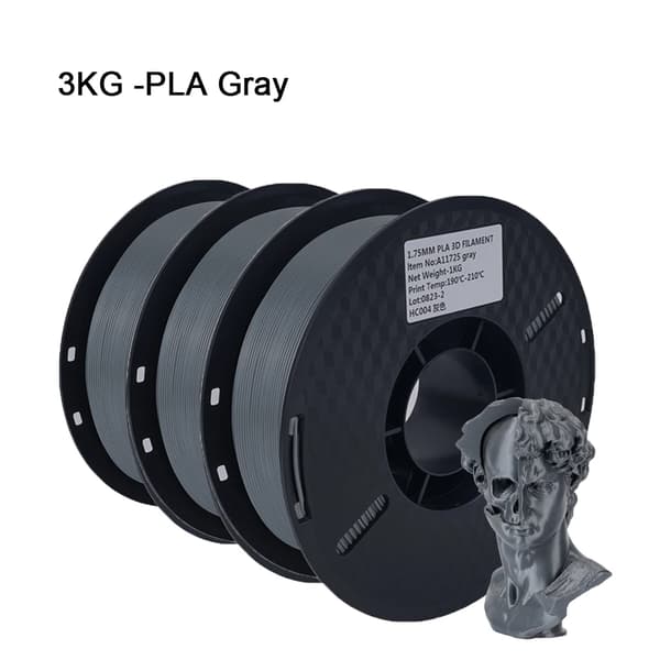 3D Print Filament, 1,75mm Diameter, Miljøvenligt Materiale, Høj Kvalitet,3KG PLA Grå