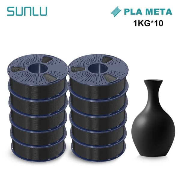 SUNLU PLA Meta 3D Filament, 1,75MM Diameter, 180-195°C Utskriftstemperatur,PLA-Meta Svart