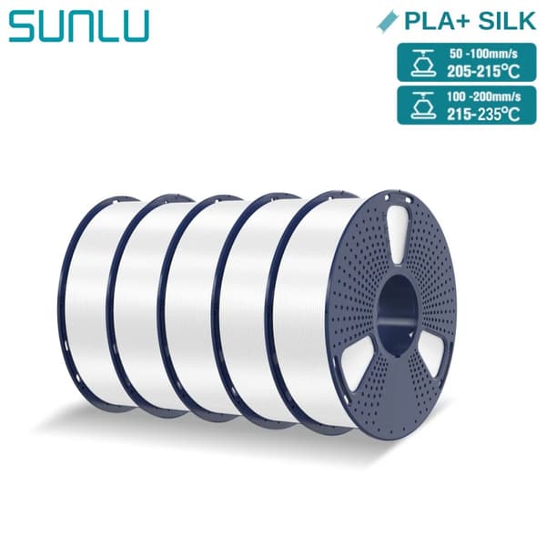 SUNLU Silk PLA Plus filament, 1,75 mm diameter, 30-60 mm/s print hastighed,5KG Silke Hvid