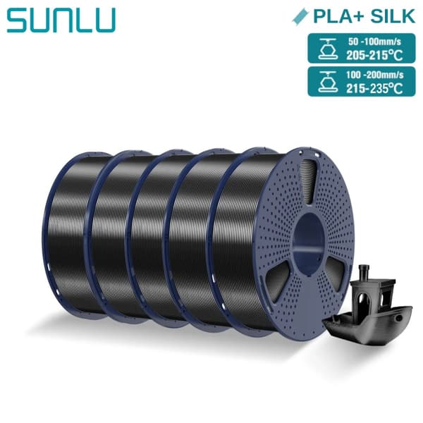 SUNLU Silk PLA Plus Filament, 1,75 mm Diameter, 30-60 mm/s Utskriftshastighet,5KG Siden Svart