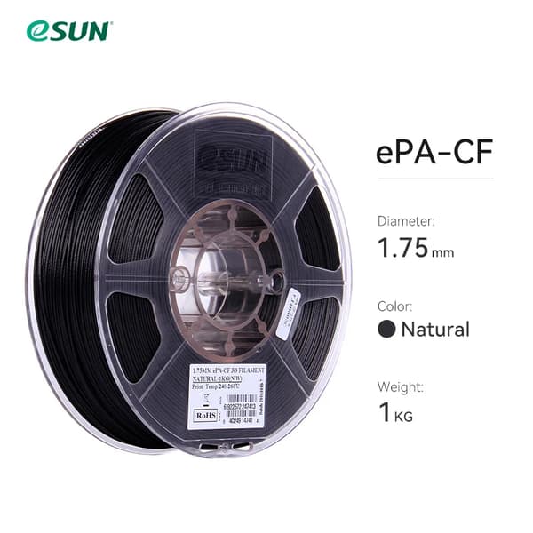 eSUN Carbon Fiber Nylon Filament, 1.75mm Diameter, Høj Styrke, Varmebestandig,1,75 mm naturlig