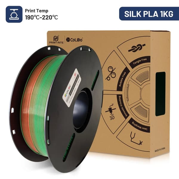 SILK PLA 3D Printfilament, 1,75 mm Diameter, 1 kg Nettovægt, Høj Styrke,Rød-Grøn