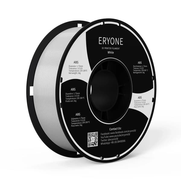 3D-utskriftsfilament, 1,75 mm diameter, 1 kg nettovikt, fast form,ABS Vit