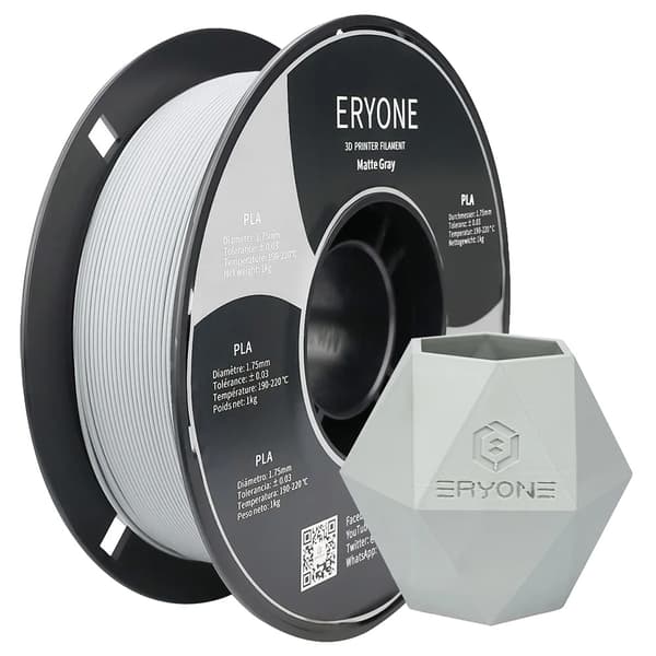 3D-skrivarfilament, Matt PLA, 1,75 mm diameter, 0,03 mm tolerans,Grå