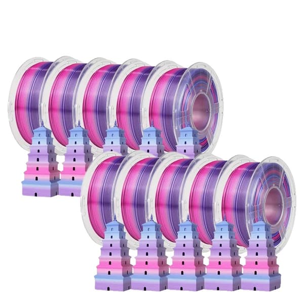 3D-skrivarfilament, dubbel/trippel färg, 1,75 mm diameter, 1 kg vikt,SILK Rabinbow 02