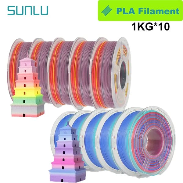 3D-printer filament, dual/triple farver, 1,75 mm diameter, 1 kg vægt,PLA Rabinbow MIX