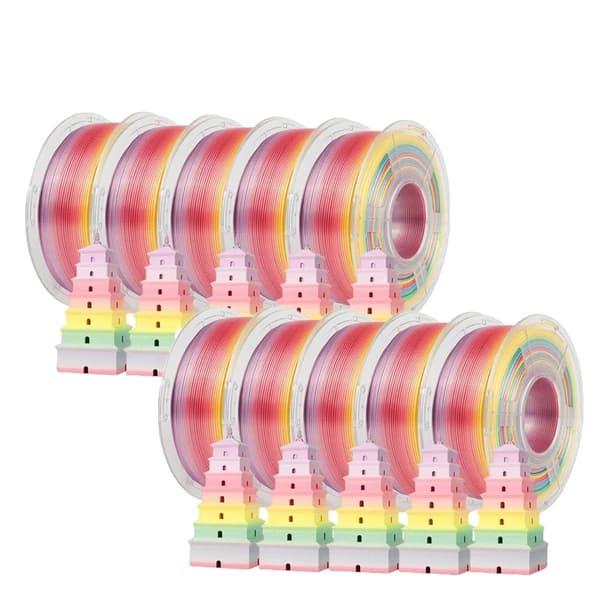 3D-tulostimen filamentti, kaksivärinen/kolmivärinen, 1,75 mm halkaisija, 1 kg paino,SILK Rabinbow 01