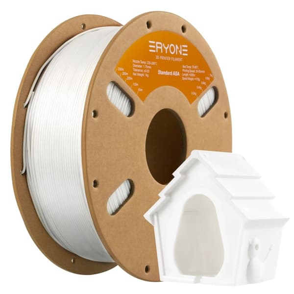 3D-printfilament, 1,75 mm diameter, 1 kg nettovægt, solid form,ASA Hvid