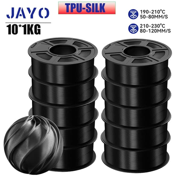3D-printer filament, 1,75 mm diameter, 10 ruller, boblefri,TPUSILK 10BK