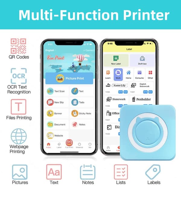 OBOSOE Mini Thermal Printer – Kannettava tarratulostin ja tulostin kotiin ja toimistoon