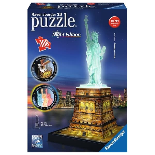 Statue of Liberty Night Edition, 3D Puslespill, 108 brikker, Ravensburger