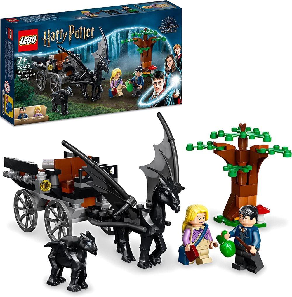 LEGO 76400 Harry Potter Hogwarts Vagn och testraler Modellbyggsats med 2 Bevingade Hästar och Luna Lovegood Minifigur, Leksak för Barn över 7 år