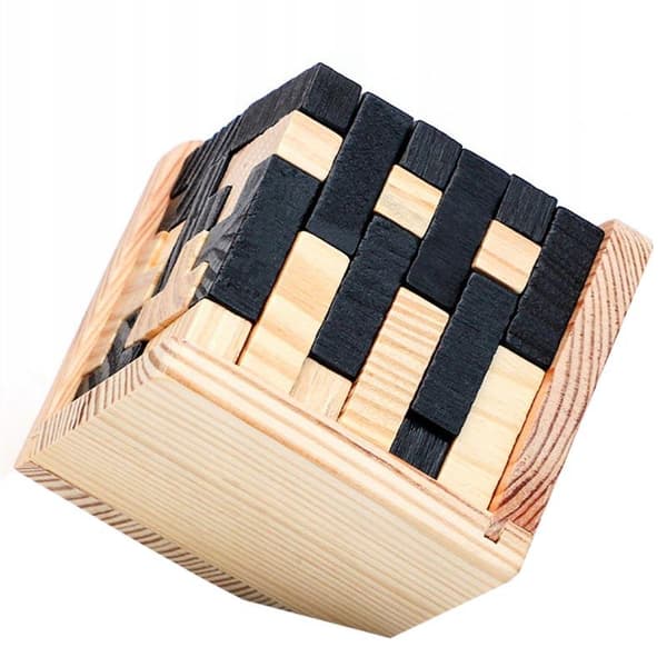 IQ-Puslespil i Træ, 3D - Terning - Sort