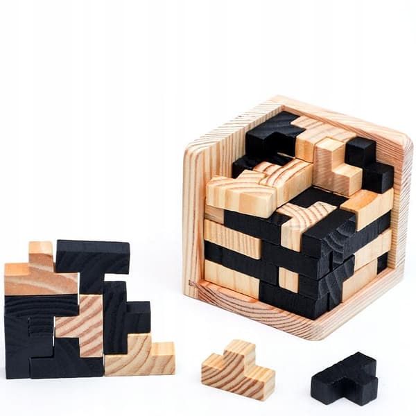 IQ-Puslespil i Træ, 3D - Terning - Sort