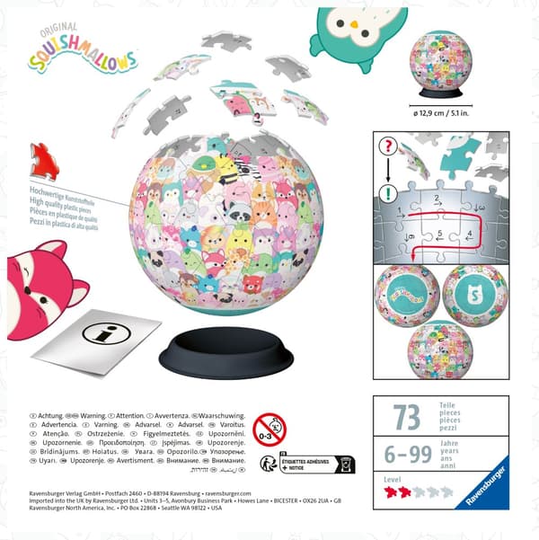 Pussel Squishmallows 3D Ball 72 bitar, Ravensburger