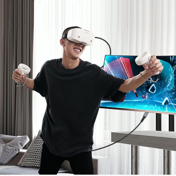 USB A - Type-C -linkkikaapeli Pikalataus Oculus Questille 1/2 5 m Musta