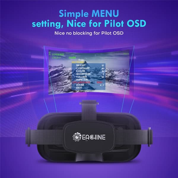 EV800DM Varifocal 5.8G 40CH Diversity FPV-glasögon med HD DVR 3 tum 900*600 Videoheadset Inbyggt 2000mAh batteri