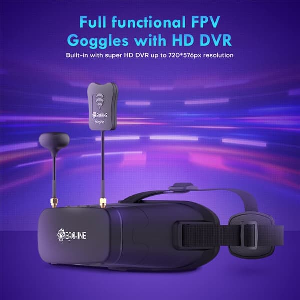 EV800DM Varifocal 5.8G 40CH Diversity FPV-glasögon med HD DVR 3 tum 900*600 Videoheadset Inbyggt 2000mAh batteri