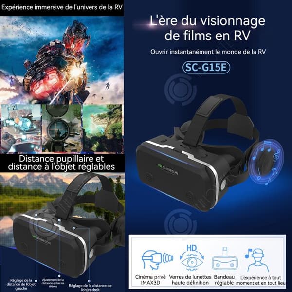 INN VR Headset G15E Virtual Reality Headset med hörlurar Ögonskydd Glasögon HD 3Dvr-kompatibla mobiltelefoner