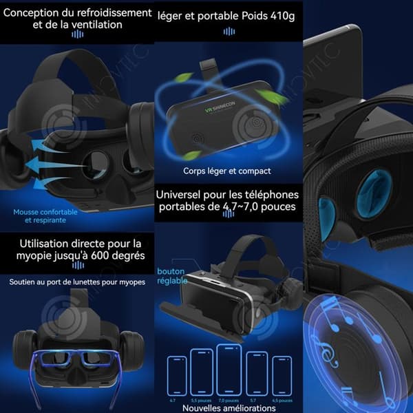 INN VR Headset G15E Virtual Reality Headset med hörlurar Ögonskydd Glasögon HD 3Dvr-kompatibla mobiltelefoner