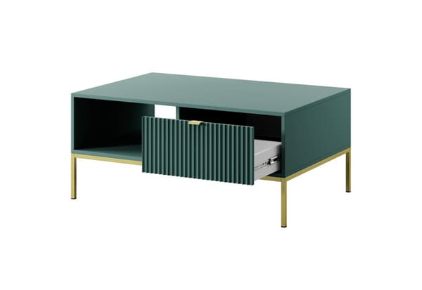 Couchtisch: eine Schublade, ein Regal, Farbe: Labrador, Gestellfarbe: Gold Möbelmaße: Breite: 104 cm, Höhe: 46 cm, Tiefe: 68 cm,