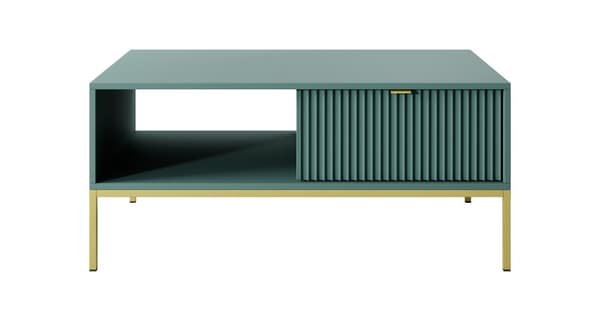 Couchtisch: eine Schublade, ein Regal, Farbe: Labrador, Gestellfarbe: Gold Möbelmaße: Breite: 104 cm, Höhe: 46 cm, Tiefe: 68 cm,