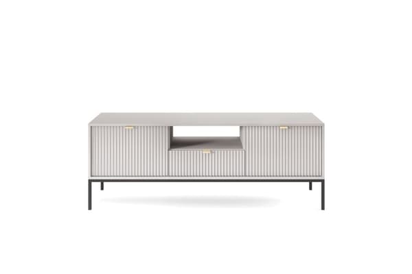 TV-skåp: en låda, två luckor, tre hyllor, Färg: grå, ramfärg: svart M: bredd: 154 cm, höjd: 56 cm, djup: 39 cm,