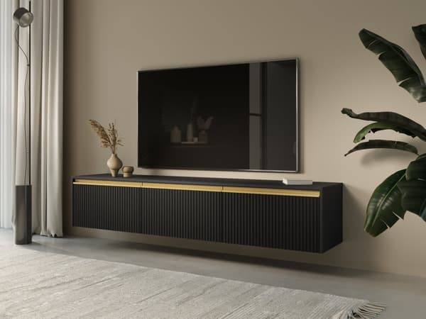 TV-kaappi: kolme ovea, kolme hyllyä, Väri: grafiitinmusta, Kalusteen mitat: l: 181,5 cm, k: 42 cm, pituus: 39 cm,