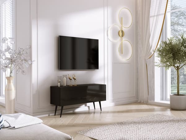 TV-møbler: i længden, i højden, farve: mat sort / glans sort, sort ben, møbelstørrelse: bredde: 100 cm, højde: 52 cm, bredde: 32 cm