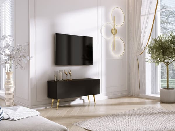 TV-møbler: i længden, i højden, farve: matsort, guld, møbelstørrelse: bredde: 100 cm, højde: 52 cm, bredde: 32 cm