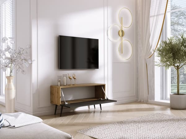 TV-møbel: i længden, i højden, farve: Wotan eg / mat sort, sort ben, møbelstørrelse: bredde: 100 cm, højde: 52 cm, bredde: 32 cm