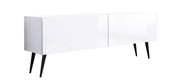 TV-skab: til låger, til hylder, Farve: mat hvid / blank hvid, sorte ben, Møbelmål: bredde: 140 cm, højde: 52 cm, bredde: 32 cm