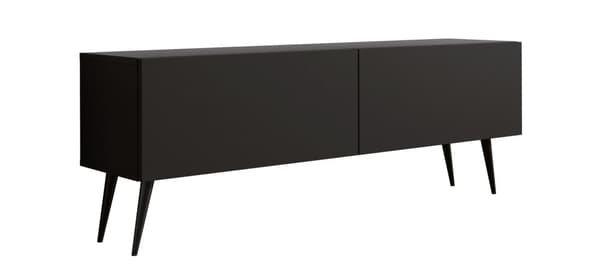 TV-kaappi: kaksi ovea, kaksi hyllyä, Väri: mattamusta, mustat jalat, Kalusteen mitat: l: 140 cm, k: 52 cm, s: 32 cm