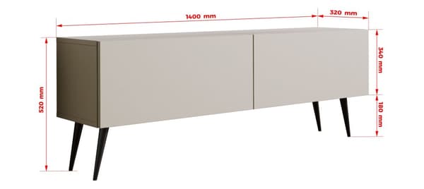 TV-skåp: två dörrar, två hyllor, Färg: kashmir svarta ben, M: bredd: 140 cm, höjd: 52 cm, djup: 32 cm