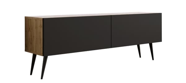 TV-skåp: två dörrar, två hyllor, Färg: Wotan ek / mattsvart, svarta ben, M: bredd: 140 cm, höjd: 52 cm, djup: 32 cm