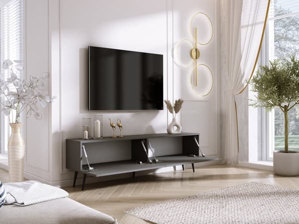 TV-skåp: två dörrar, två hyllor, Färg: antracit, svarta ben, M: bredd: 170 cm, höjd: 52 cm, djup: 32 cm