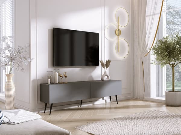 TV-skåp: två dörrar, två hyllor, Färg: antracit, svarta ben, M: bredd: 170 cm, höjd: 52 cm, djup: 32 cm