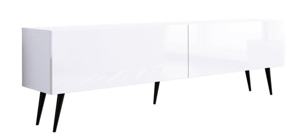 TV-kaappi: kaksi ovea, kaksi hyllyä, Väri: matta valkoinen / kiiltävä valkoinen, mustat jalat, Kalusteen mitat: l: 170 cm, k: 52 cm, s: 32 cm